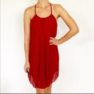 F21 | Red Spaghetti Strap Pleated A-Line Dress